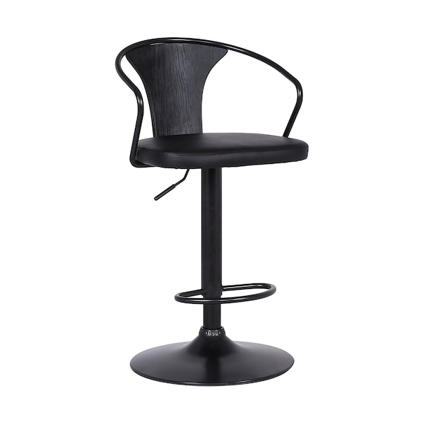 Armen Living Eagle Adjustable Height Swivel Black Faux Leather and Black Wood Bar Stool with Black Metal Base LCEASWBABLBL - main